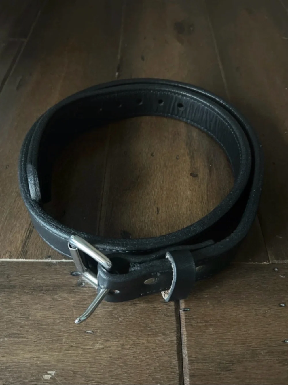 Classic Black Leather Belt with Silver Buckle